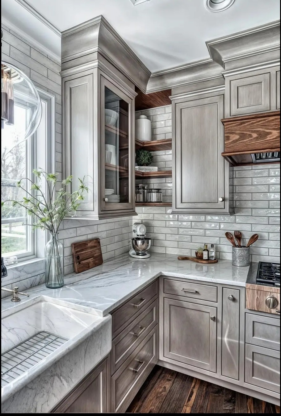 Open-concept kitchen with recessed lighting