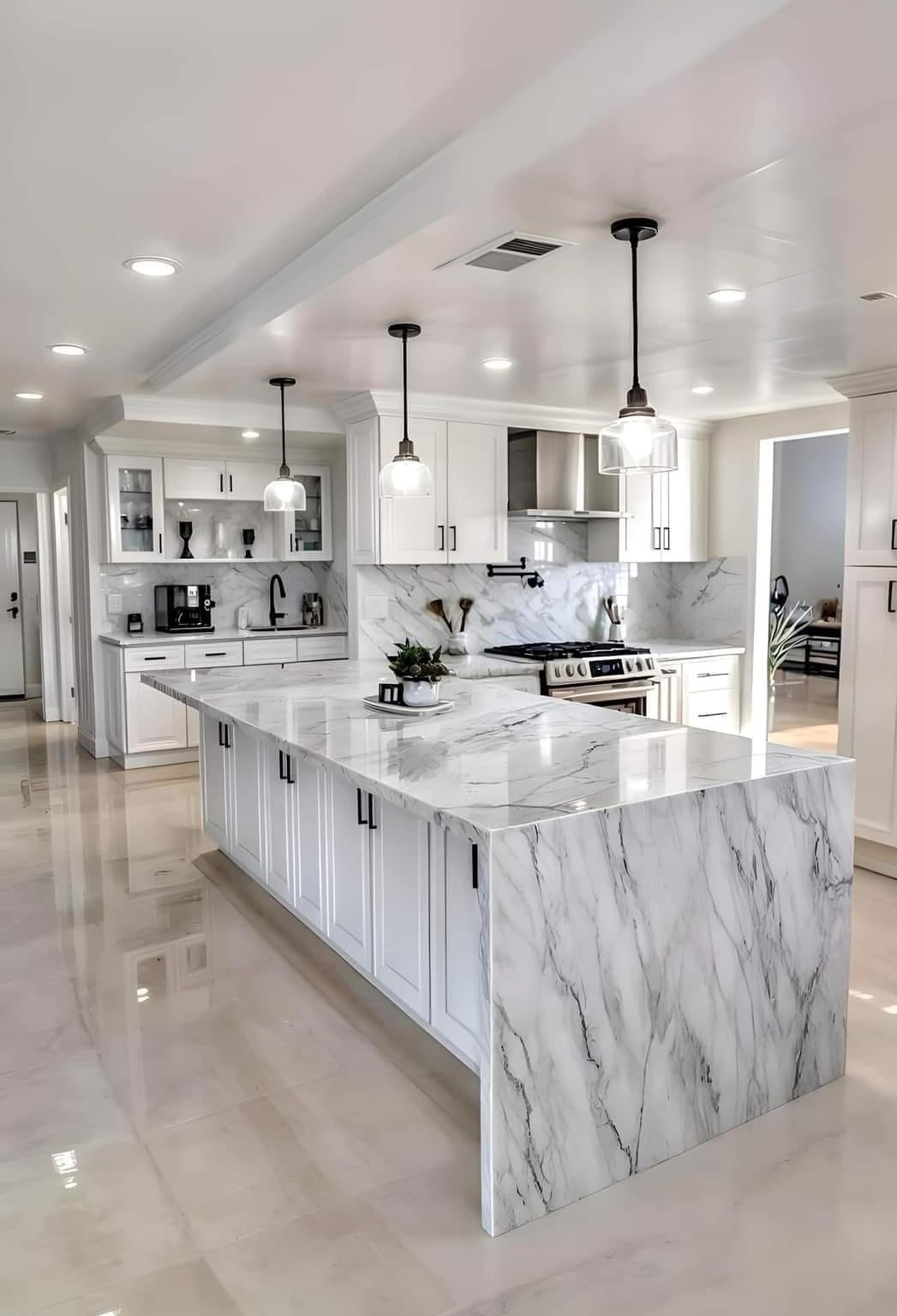 Modern kitchen with waterfall